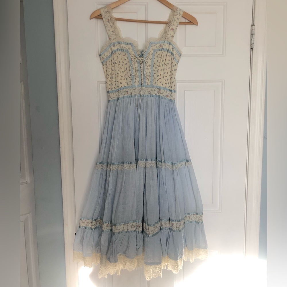 Gunne Sax Powder Blue Lace Up Sundress